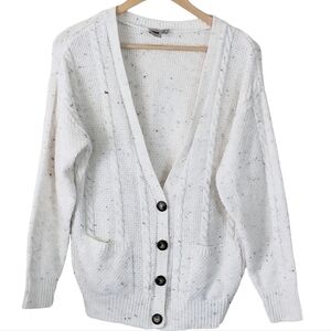ASOS Aran Chunky Knit Button Front Cardigan Speckles Ivory Size 2